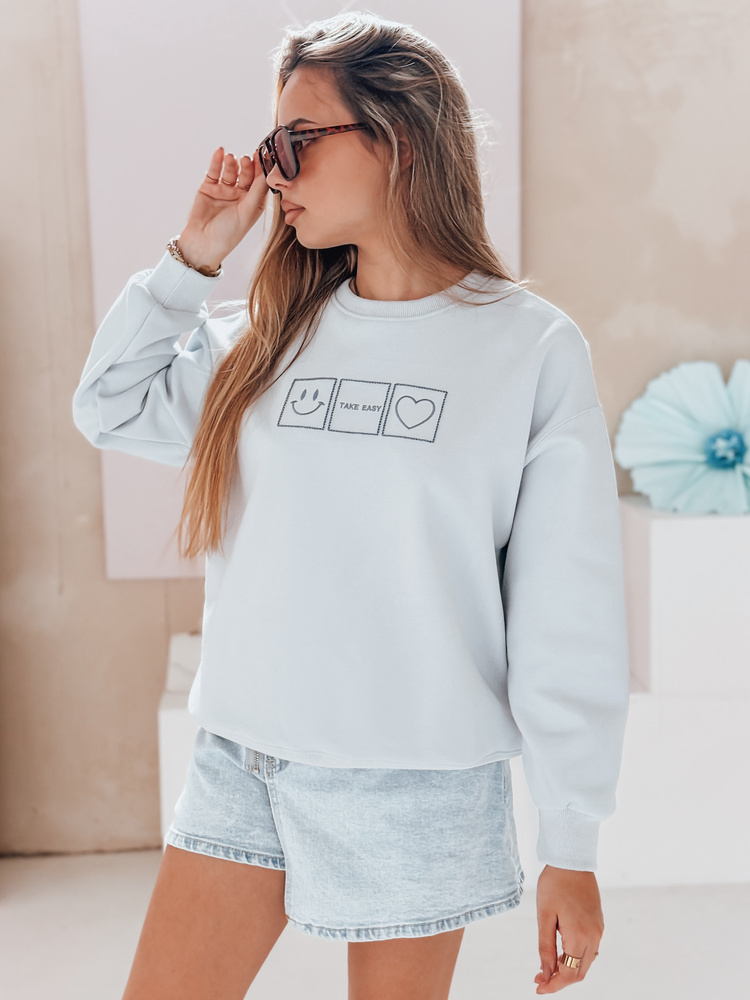 Női oversize pulóver EASYJOY hímzéssel, kék
