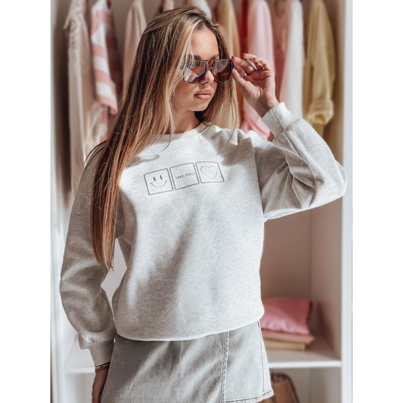 Női oversize pulóver EASYJOY hímzéssel, szürke