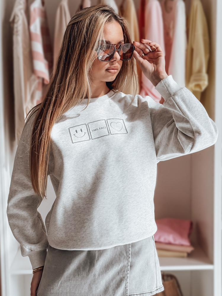 Női oversize pulóver EASYJOY hímzéssel, szürke