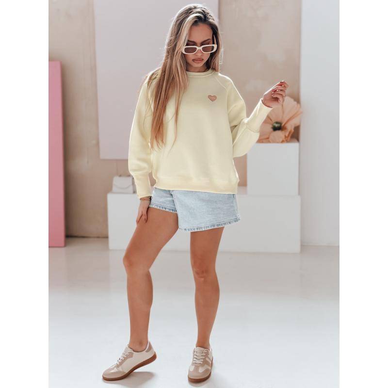 Női oversize pulóver LOVELISA szívekkel, vajszínű