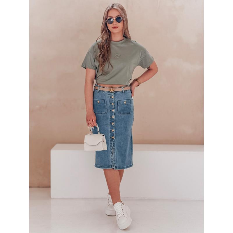 Džínová sukně midi GUZIKOVA modrá