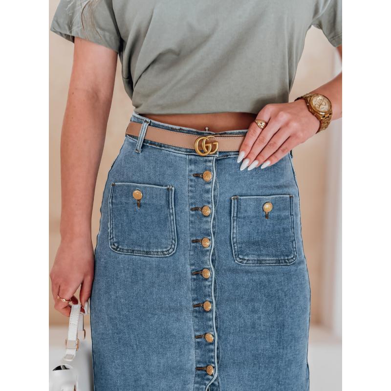 Džínová sukně midi GUZIKOVA modrá