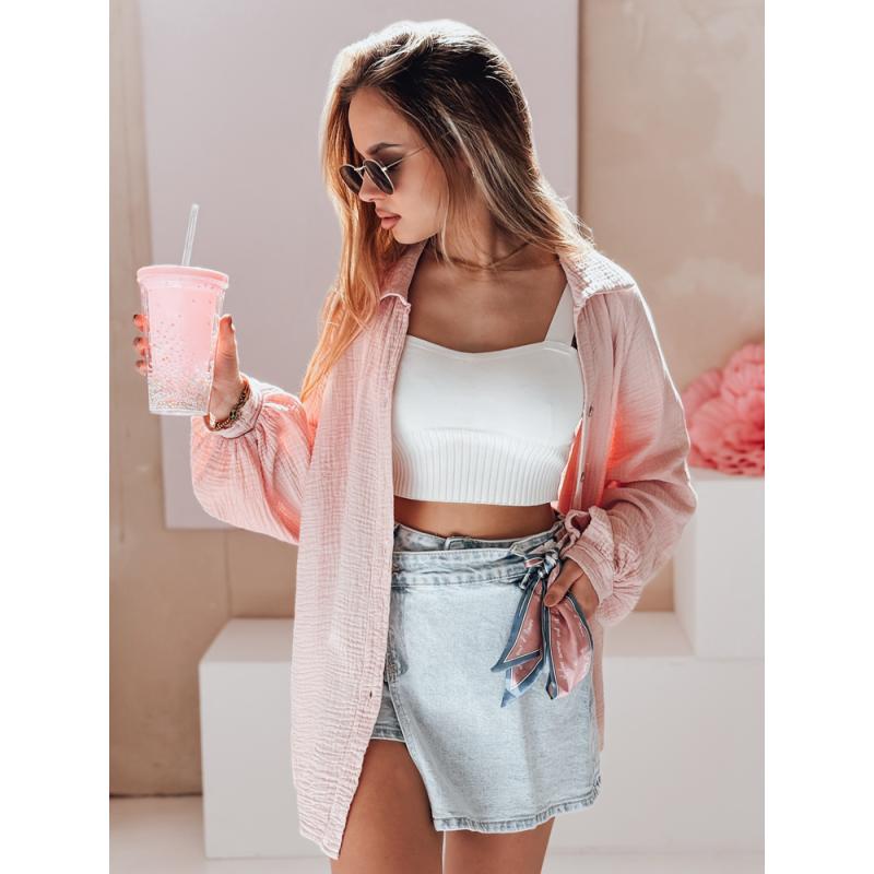 Dámska oversize košeľa z mušelínu MUSLINEA ružová