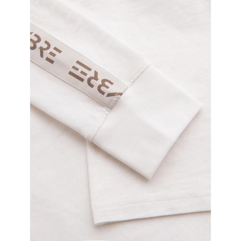 Pánske bavlnené tričko s dlhým rukávom, výstrihom do U, lemovaním a potlačou na hrudi – biela V3 OM-LSCL-0127