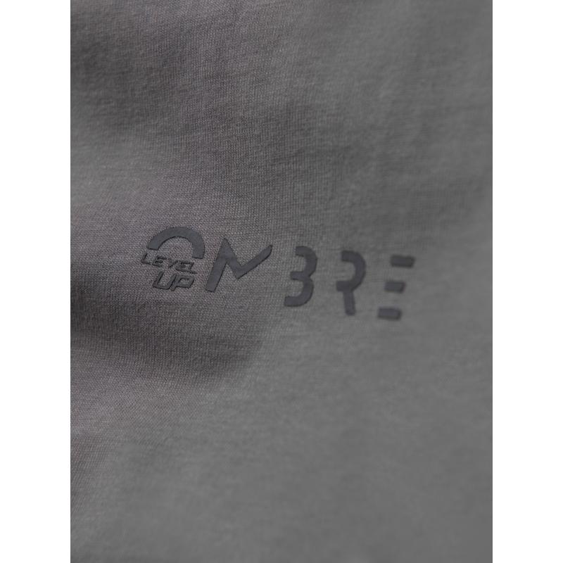 Pánske bavlnené tričko s dlhým rukávom, výstrihom do U, lemovaním a potlačou na hrudi – šedé V5 OM-LSCL-0127