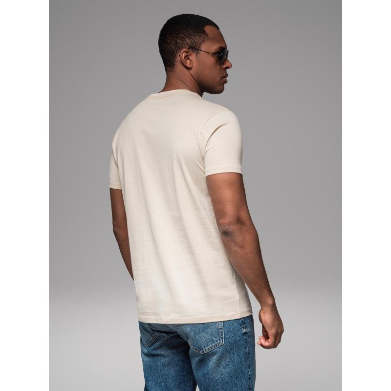 Férfi pamut póló rock stílusú nyomattal - krém V1 OM-TSPT-0199
