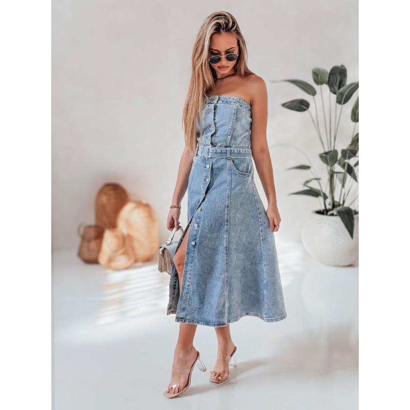 Džínové midi šaty s páskem SUMMER SKY modré