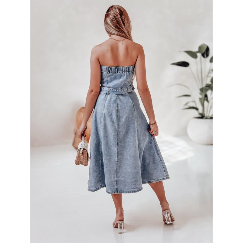 Džínové midi šaty s páskem SUMMER SKY modré