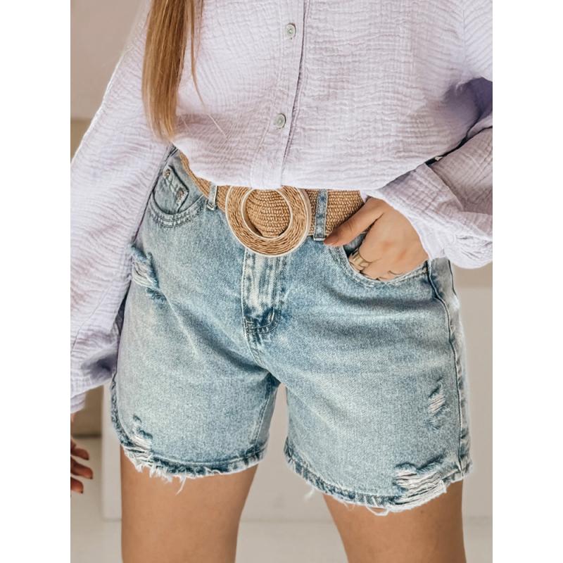 Dámské džínové kraťasy s páskem HOT SUMMER modré