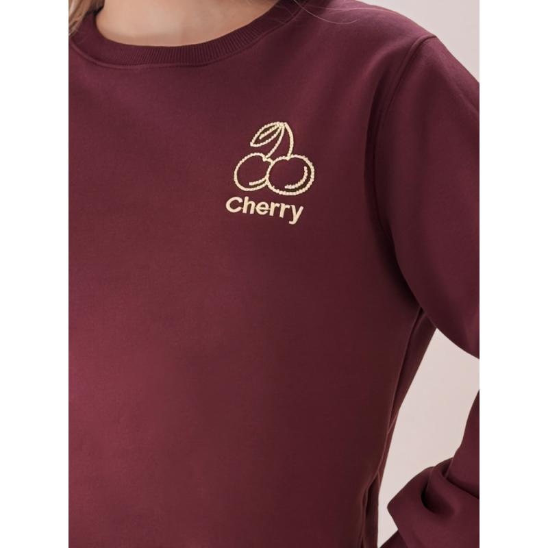 Női oversize pulóver CHERSOFT hímzéssel, szilva