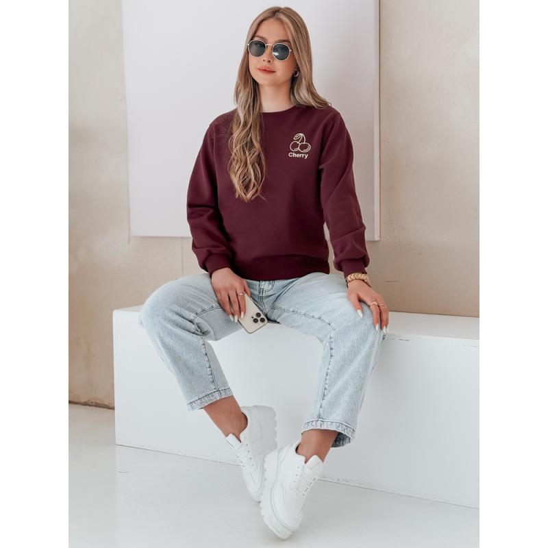 Női oversize pulóver CHERSOFT hímzéssel, szilva