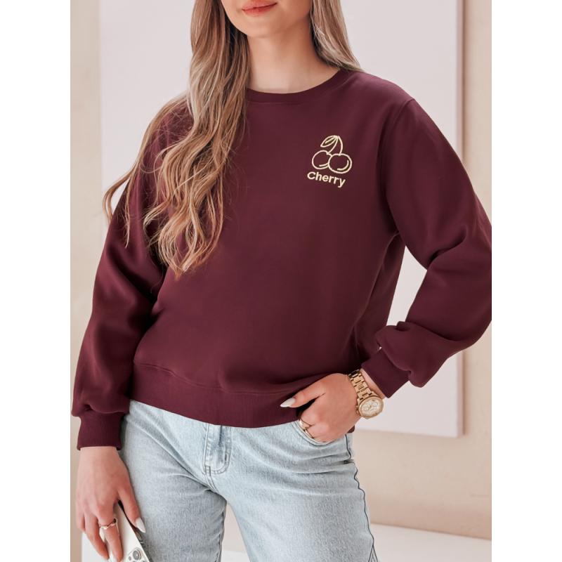 Női oversize pulóver CHERSOFT hímzéssel, szilva