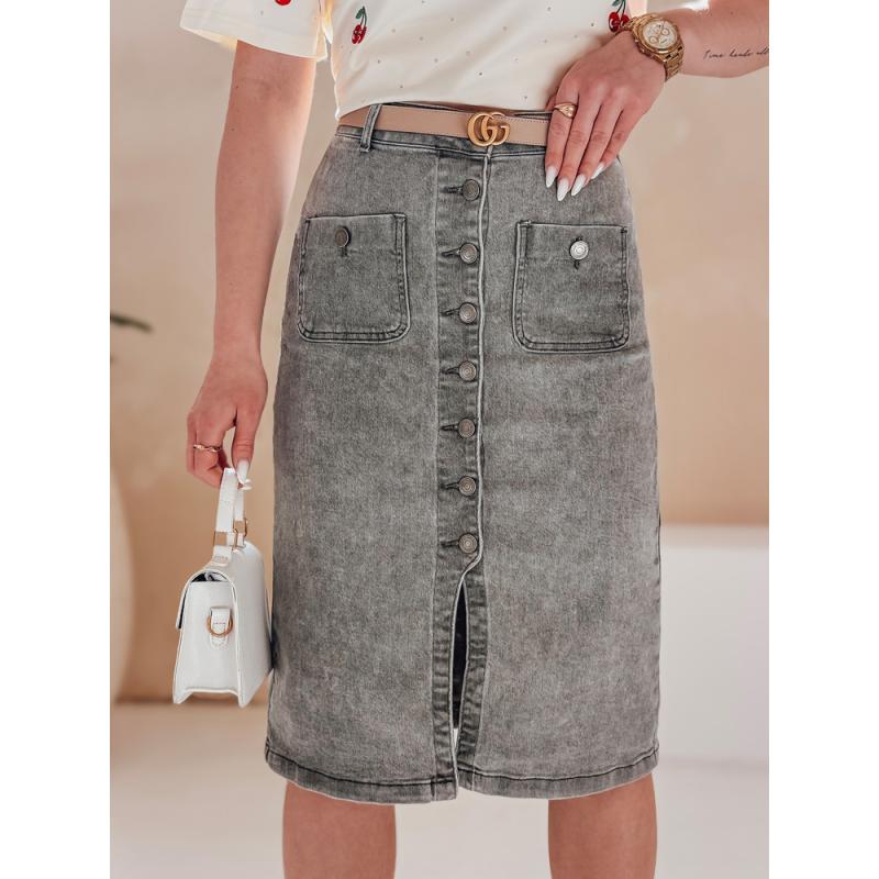 Džínová sukně midi GUZIKOVA šedá