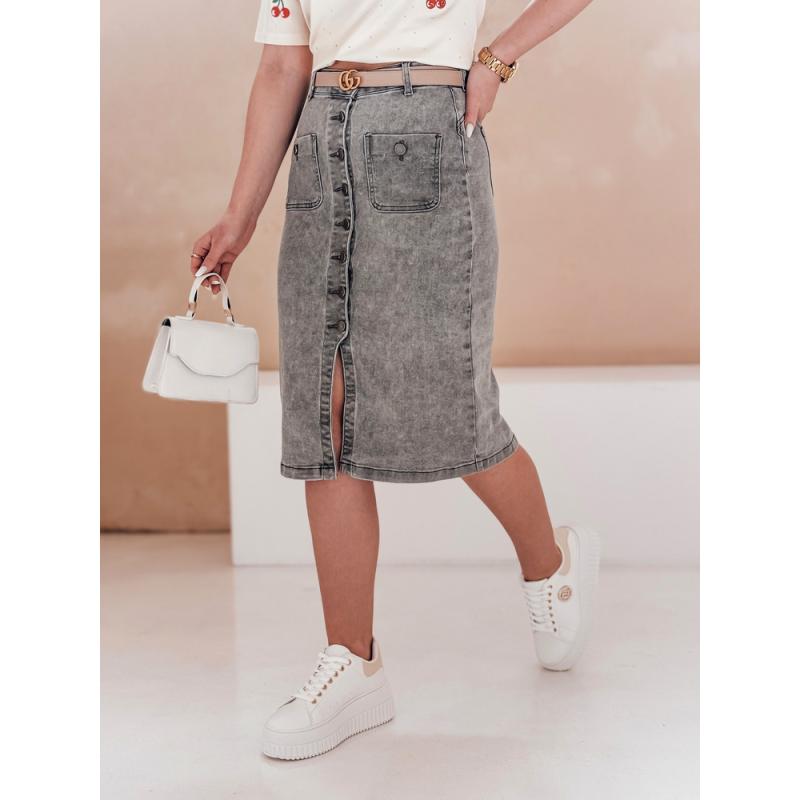 Džínová sukně midi GUZIKOVA šedá