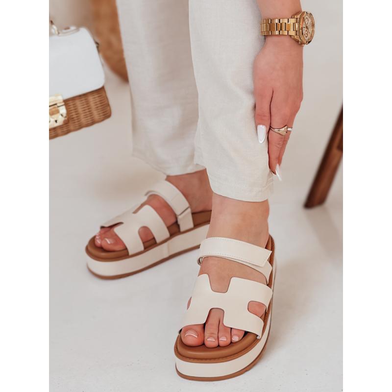 Dámské žabky na suchý zip PLATFOR béžové