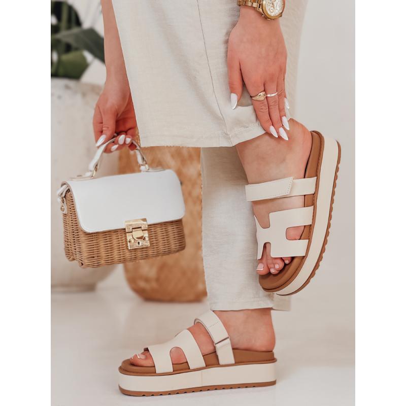 Dámské žabky na suchý zip PLATFOR béžové