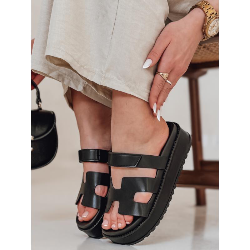 Dámské žabky na suchý zip PLATFOR černé