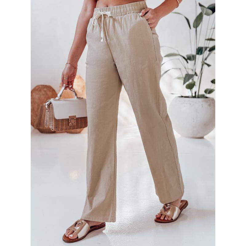 Dámské volnočasové kalhoty s širokými nohavicemi BOHO DAY khaki barva