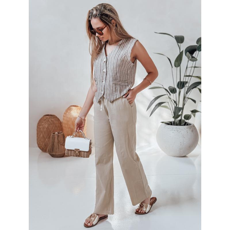 Dámské volnočasové kalhoty s širokými nohavicemi BOHO DAY khaki barva