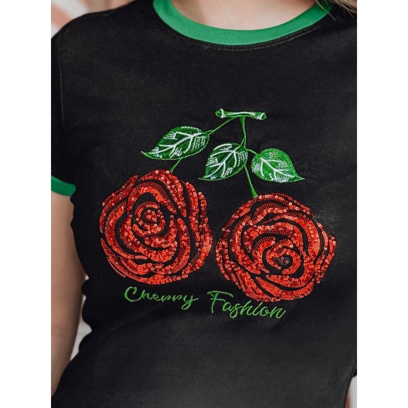 ROSAWIS flitteres női póló, fekete