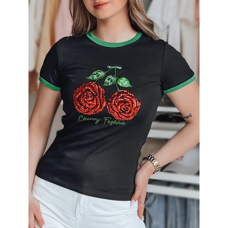 ROSAWIS flitteres női póló, fekete