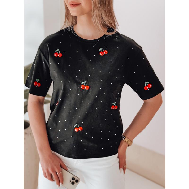 Női póló cseresznyés felirattal, FRUTTIKA, fekete