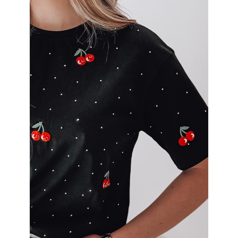 Női póló cseresznyés felirattal, FRUTTIKA, fekete