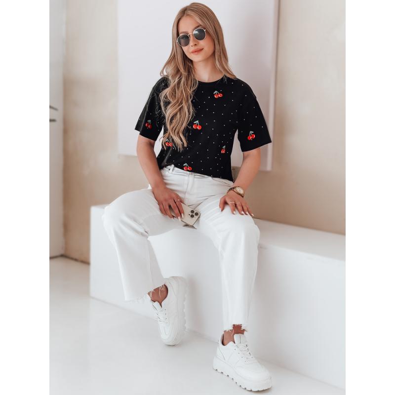 Női póló cseresznyés felirattal, FRUTTIKA, fekete