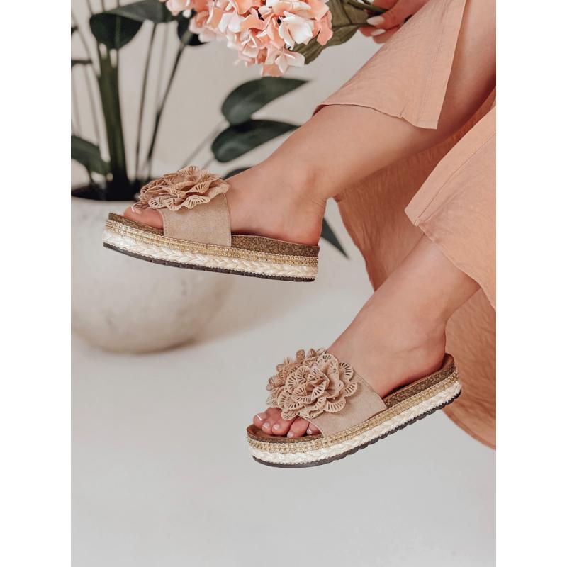 Dámske šľapky s kvetom KWIATARIS khaki