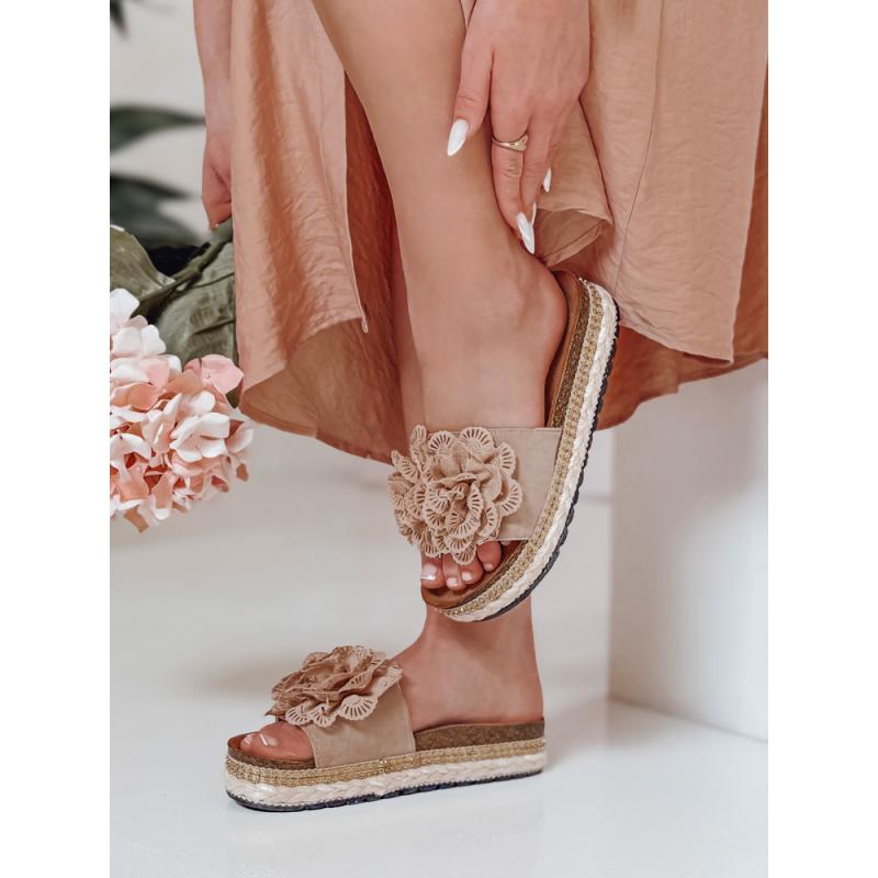 Dámske šľapky s kvetom KWIATARIS khaki