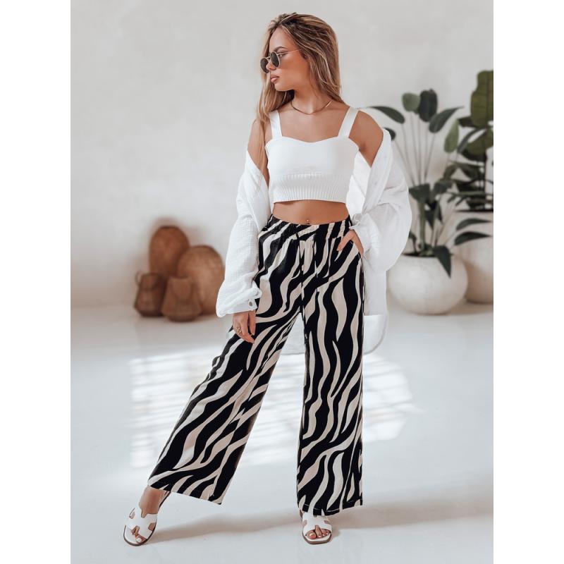 Dámské pruhované kalhoty s širokými nohavicemi ZEBRAVIBE béžové a černé