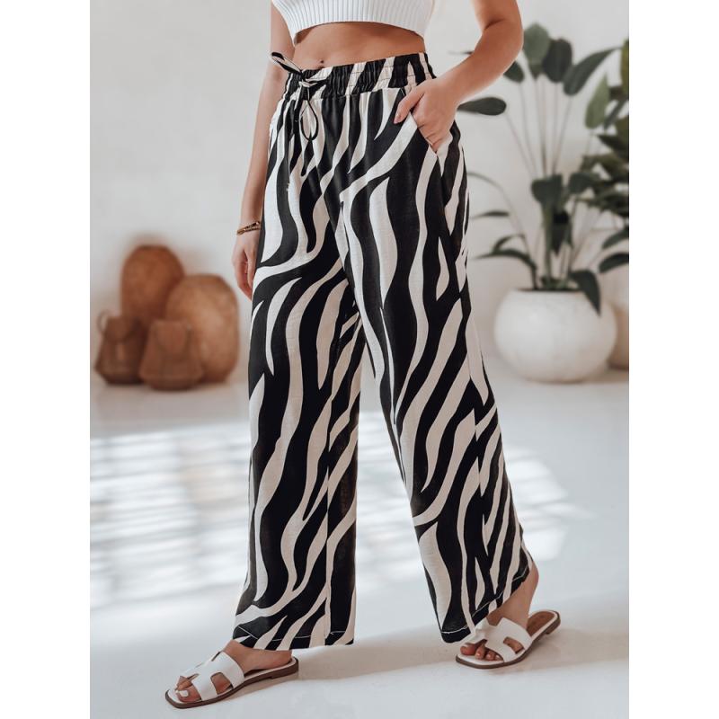 Dámské pruhované kalhoty s širokými nohavicemi ZEBRAVIBE béžové a černé