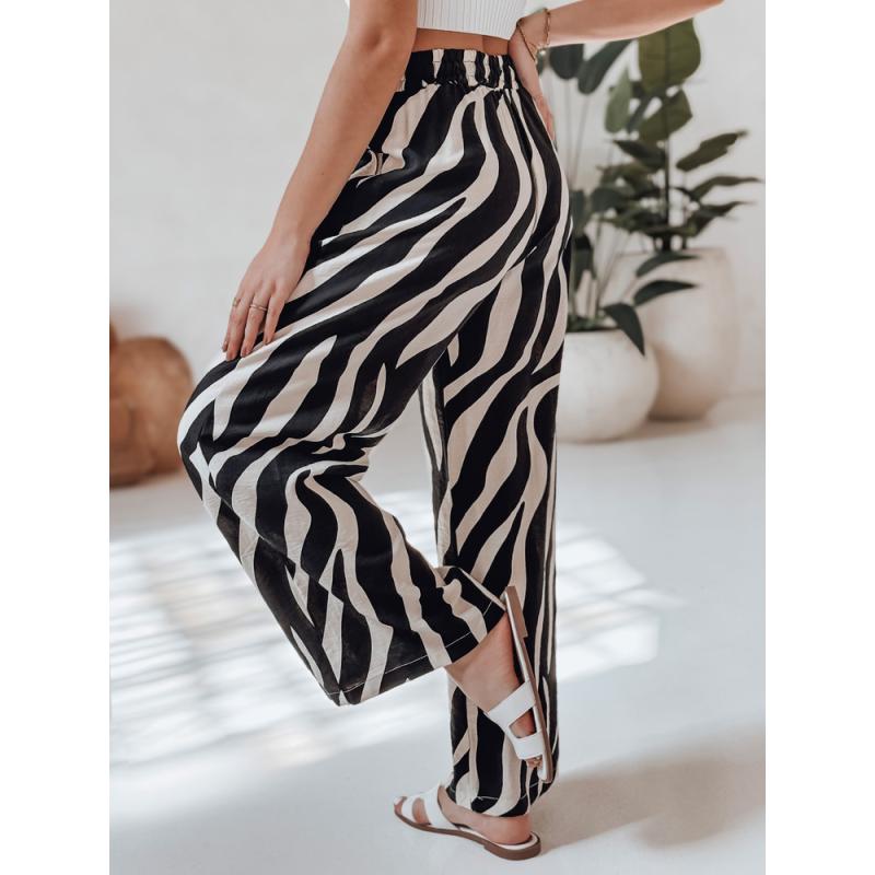Dámské pruhované kalhoty s širokými nohavicemi ZEBRAVIBE béžové a černé