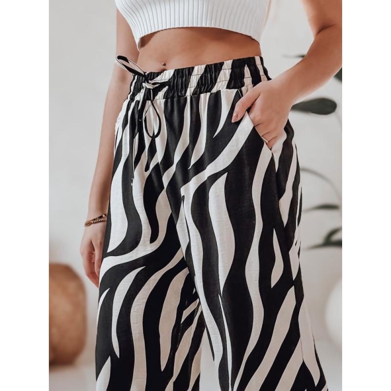 Dámské pruhované kalhoty s širokými nohavicemi ZEBRAVIBE béžové a černé