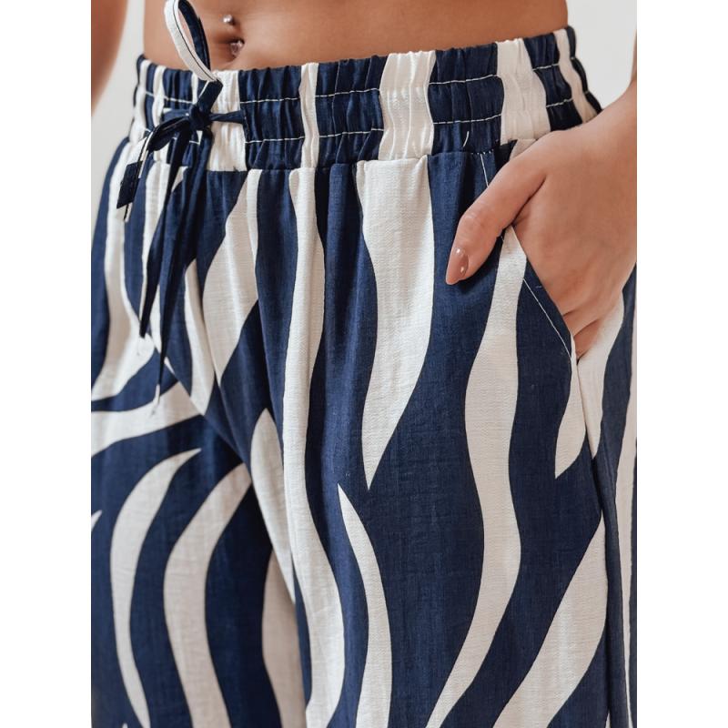Dámské pruhované kalhoty se širokými nohavicemi ZEBRAVIBE námořnicky modrobéžové
