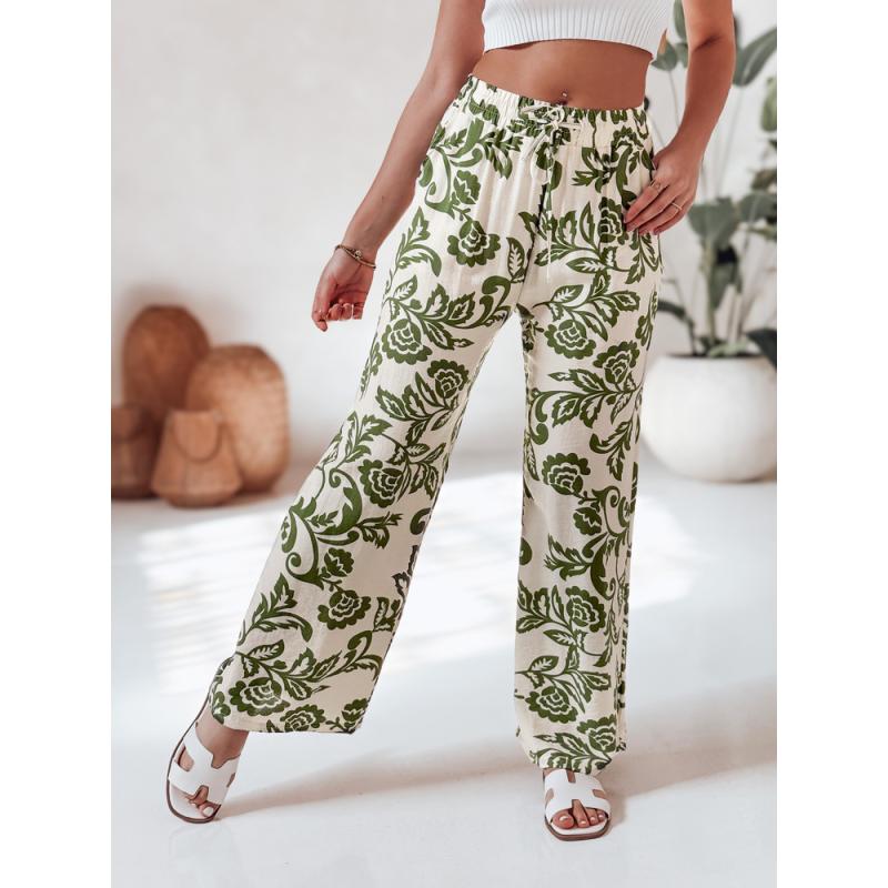 Dámské květované kalhoty s širokými nohavicemi LOVEGARDEN zelené