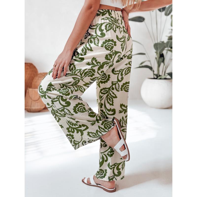Dámské květované kalhoty s širokými nohavicemi LOVEGARDEN zelené