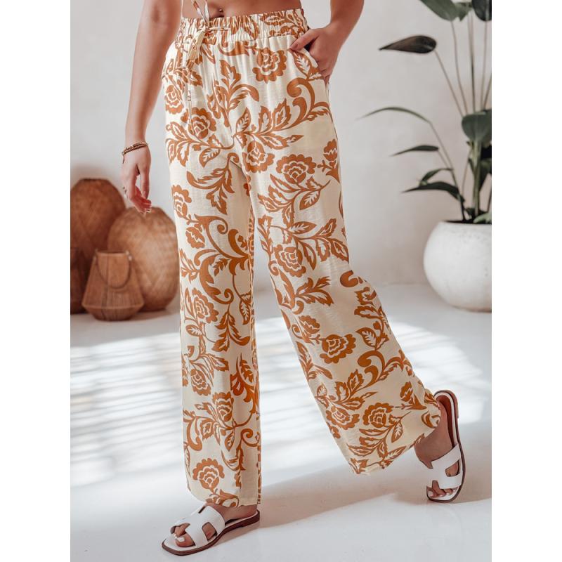 Dámské květované kalhoty s širokými nohavicemi LOVEGARDEN velbloudí barva