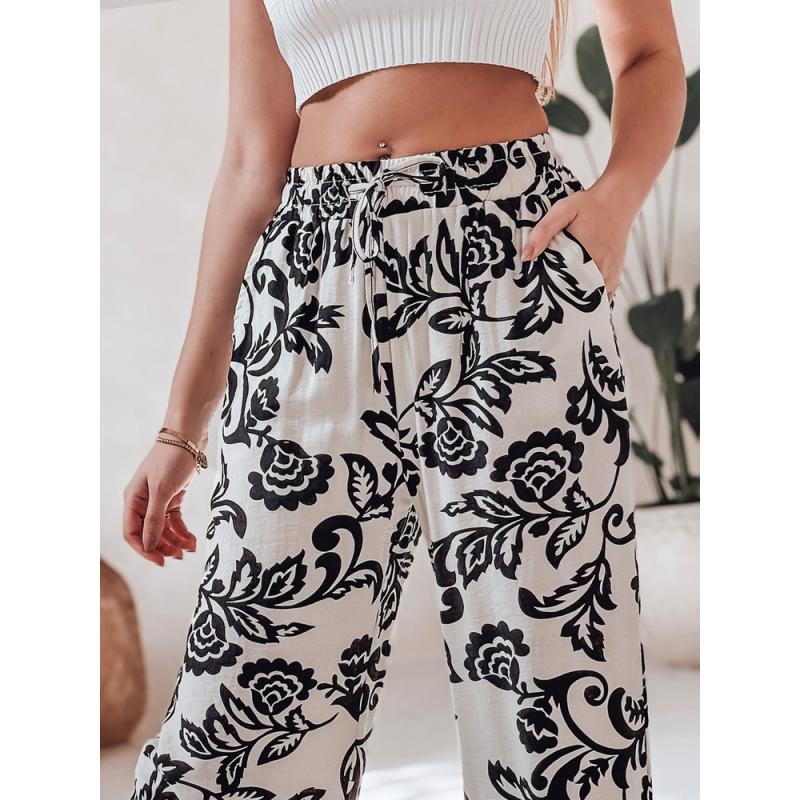 Dámské květované kalhoty s širokými nohavicemi LOVEGARDEN černé