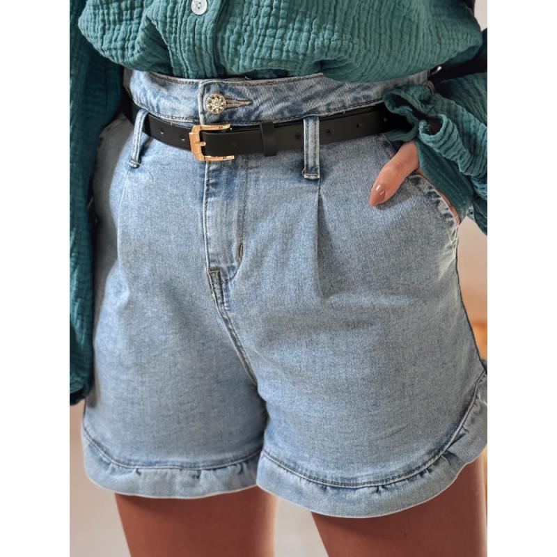 Dámské džínové kraťasy s páskem SHORT LOVER modré