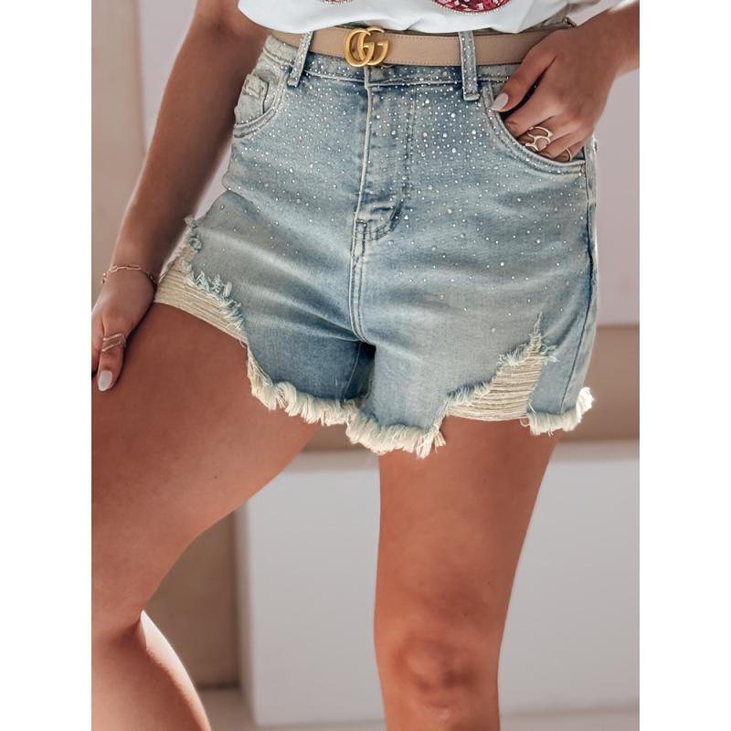 Dámské džínové kraťasy se zirkony LIKE A STAR modré