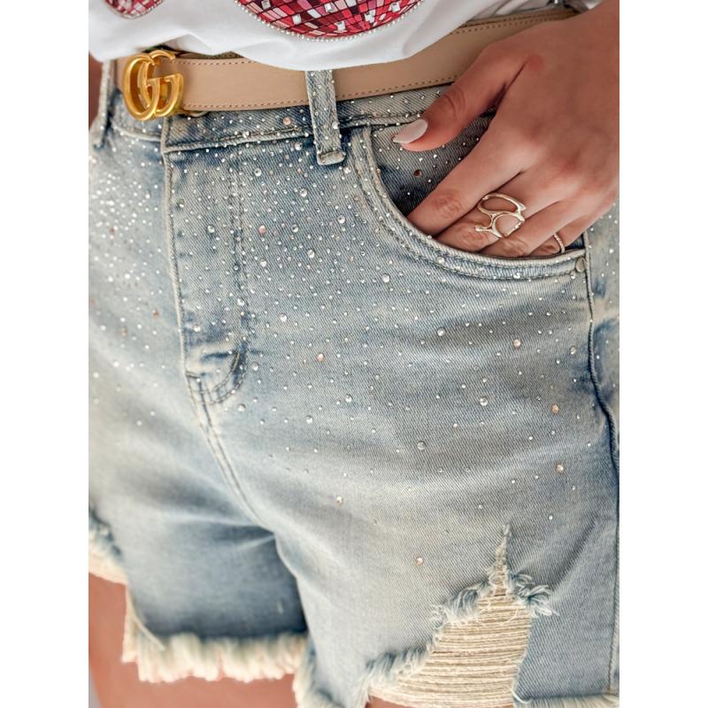 Dámské džínové kraťasy se zirkony LIKE A STAR modré