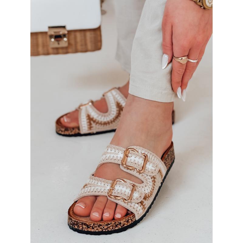 KORKARTA női papucsok, bézs színben