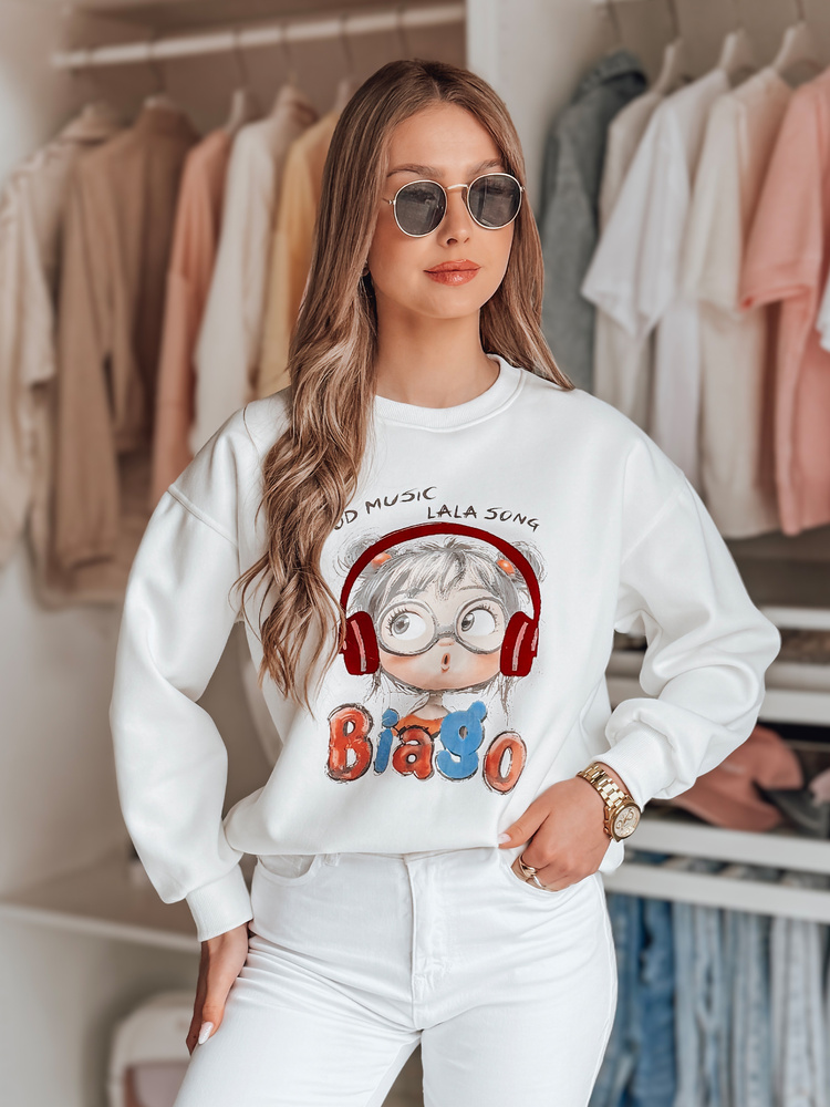 Női oversize pulóver LALA VIBE fehér