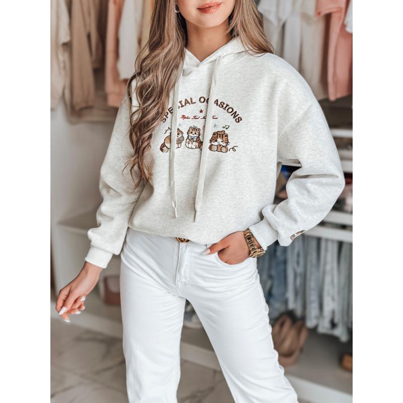 Dámská oversize mikina s kapucí SPECIAL KITTY šedá