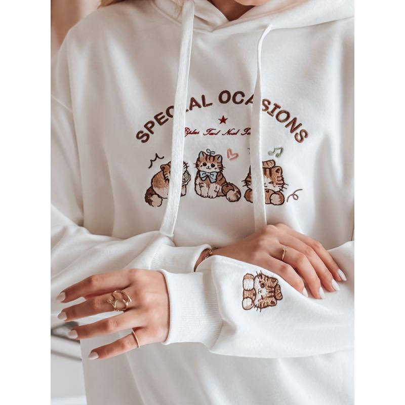 Női oversize kapucnis pulóver SPECIAL KITTY fehér