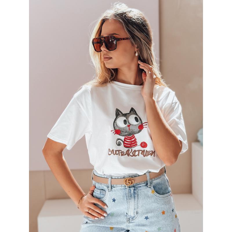 Dámské tričko oversize s kočičkou CUTE KITTEN bílá
