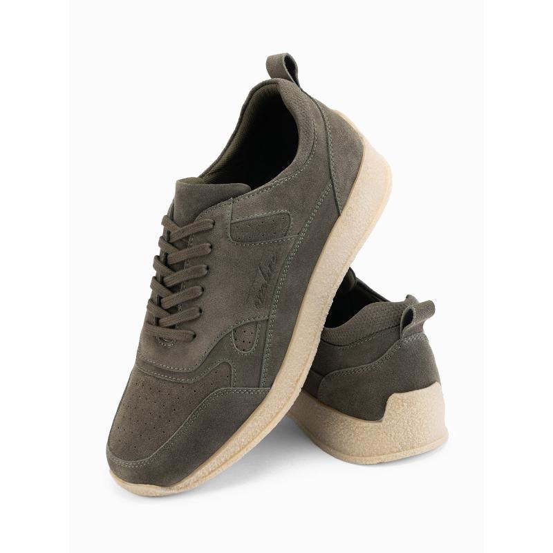 Lehké pánské sportovní tenisky ze semiše – olivové V1 OM-FOSL-0205