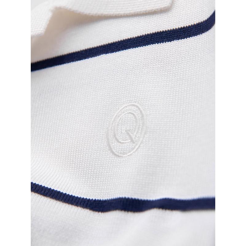 Pánske polo tričko s dlhým rukávom a horizontálnymi pruhmi s viskózou - biele a tmavomodré V2 OM-POLS-0146