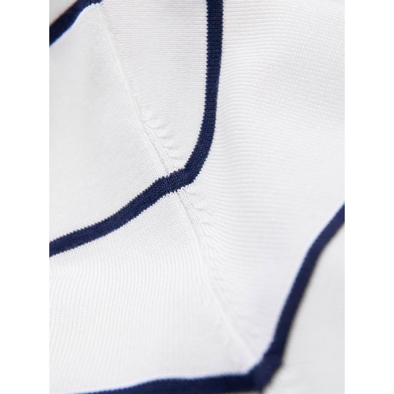 Pánske polo tričko s dlhým rukávom a horizontálnymi pruhmi s viskózou - biele a tmavomodré V2 OM-POLS-0146